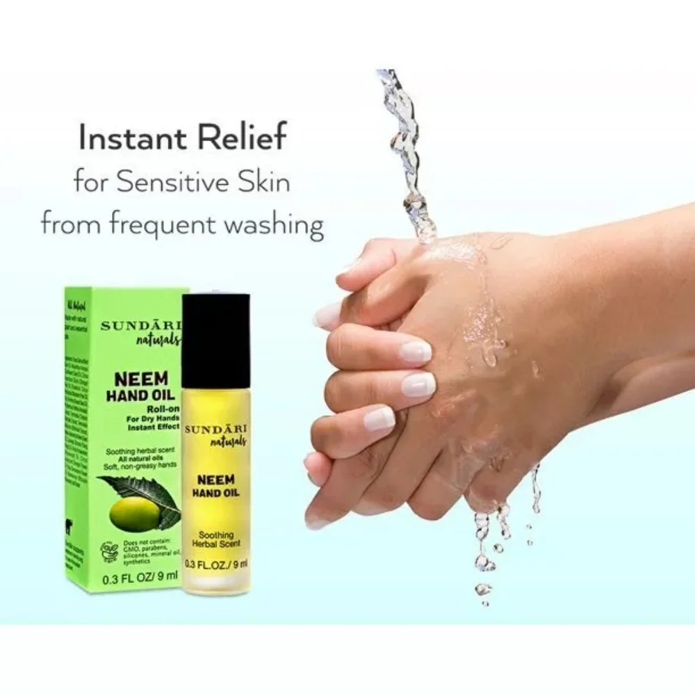 2 Pack-  SUNDARI Neem Hand Oil (Roll On For Dry Hands, Feet, and Cuticles)